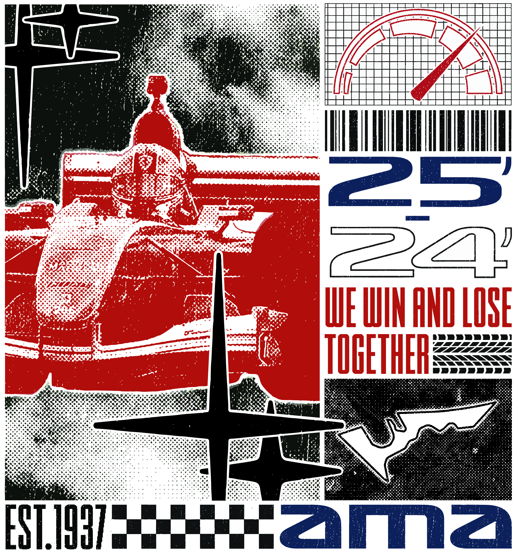formula one inspired back design with design elements that represents ama