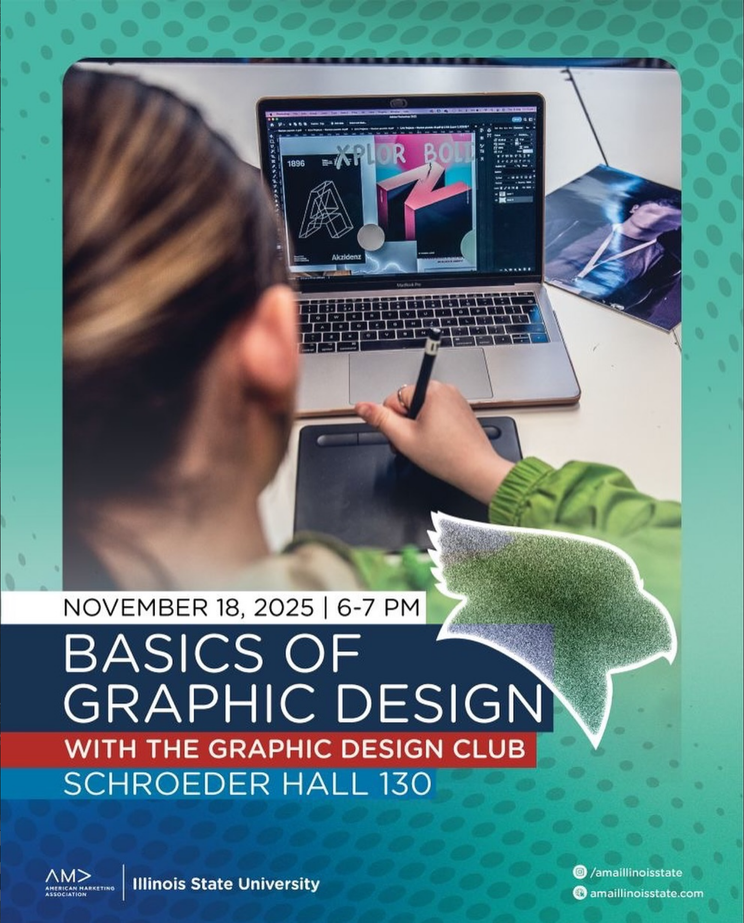 png image of the poster presenting the basics of graphic design happening in november 18, 2025 at schroeder hall